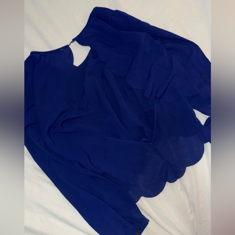 Blue crop Long Sleeve open back Top - Picture 2 of 2